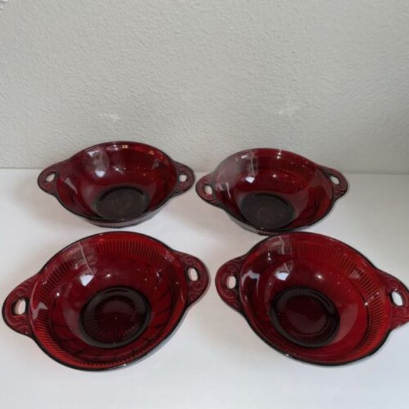 4 Anchor Hocking Coronation Royal Ruby Red 4 1/2” Handled Berry Dessert Bowls - Picture 1 of 6